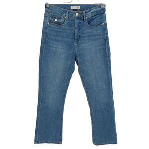 LOFT Women 4 27 The Kick Crop Blue Denim Jeans Whiskered Pockets Cotton Blend